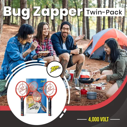 Vista 2 de Zap It Bug Zapper - Raqueta recargable mata mosquitos, mata moscas eléctrica, exterminador de mosquitos, 4,000 voltios, cable de carga USB, paquete