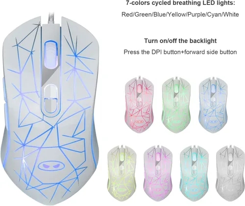 Vista 4 de Combo de teclado y mouse blanco para juegos, MageGee GK710 con cable retroiluminado y mouse blanco para juegos, teclado de PC y mouse DPI ajustable