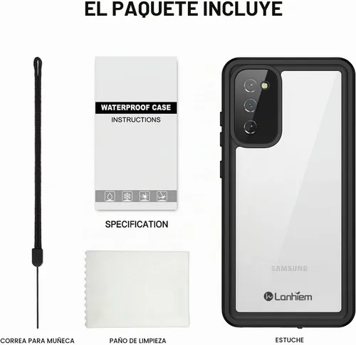 Vista 9 de Lanhiem Funda para Samsung Galaxy S20 FE, IP68 impermeable a prueba de polvo con protector de pantalla integrado, funda protectora de cuerpo Negro
