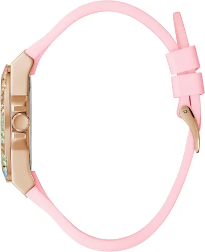 Vista 2 de GUESS Reloj para mujer de 1.535 in - Correa rosa esfera blanca caja en tono oro rosa, Rosado, Moderno