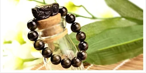 Vista 8 de Pulsera Feng Shui Pixiu Pulsera de dragón de la buena suerte Dije de piedra de energía natural de obsidiana dorada Joyería de pareja Obsidiana