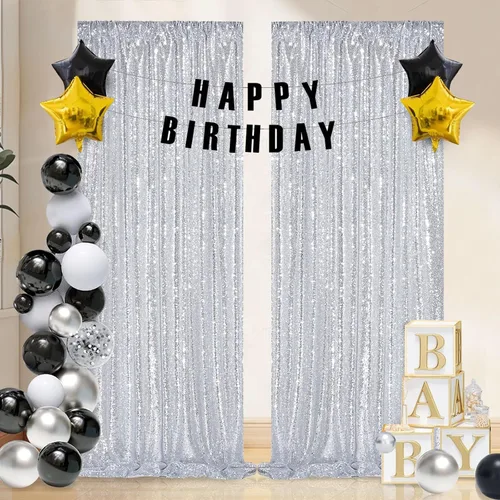 Vista 10 de 2 cortinas de 2 x 8 pies de lentejuelas con brillantina para marco de fotografía, para fiestas o fondos de fotografía