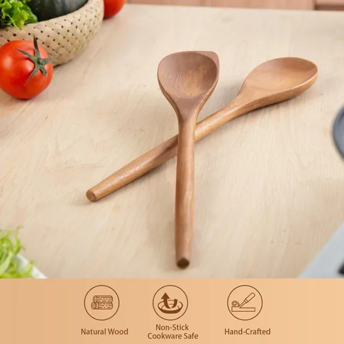 Vista 5 de GinSent 2 cucharas de madera para cocinar, cucharas de madera de 14 pulgadas, cucharas de madera de agarre cómodo, utensilios de cocina para agitar
