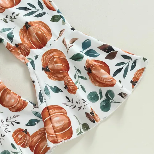 Vista 7 de Madjtlqy Conjunto de ropa de Halloween para bebé niña con estampado de calabaza con estampado de calabaza, camiseta de manga larga + pantalones