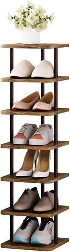 Vista 7 de SORCEDAS Estante vertical para zapatos de 5 niveles, organizador de almacenamiento de zapatos de madera para ahorrar espacio, estante estrecho