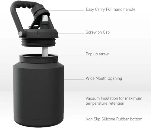 Vista 3 de Asobu Mini jarra de acero inoxidable de doble pared aislada al vacío de 33 onzas con asa de mano completa fácil de transportar y popote desplegable