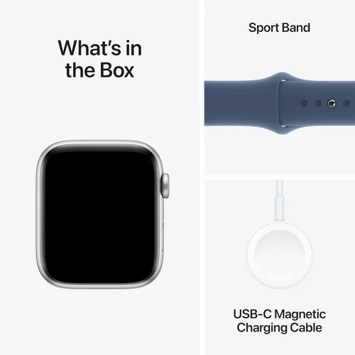 Vista 6 de Apple Watch SE (2ª generación) [GPS 44mm] Smartwatch con caja de aluminio plateado y correa deportiva de mezclilla S/M. Rastreadores de fitness