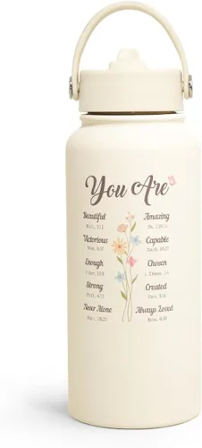 Vista 18 de Regalo de repostería para mujeres, botella de agua de acero inoxidable de 32 oz con tapa y popote, botellas aisladas estéticas de dulces, regalos