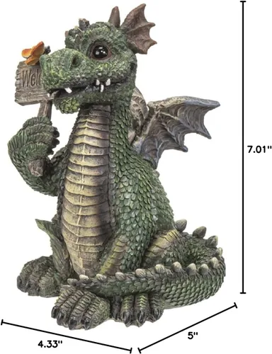 Vista 6 de Pacific Trading - Figura de dragón verde con letrero de bienvenida, 7 pulgadas