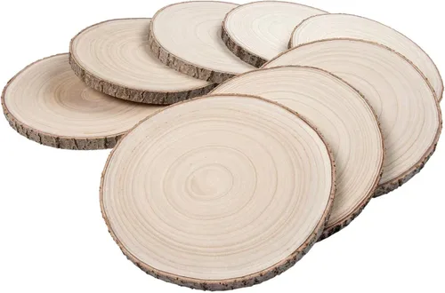 Vista 11 de Maputune 4 piezas de rodajas grandes de madera sin terminar de 7-8 pulgadas para centros de mesa, plato de madera rústica natural para manualidades