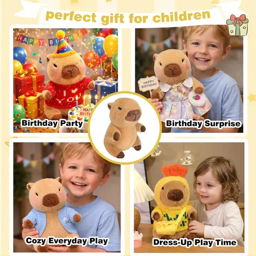 Vista 2 de Capybara - Juguete de peluche con 7 piezas de ropa y accesorios, lindo animal de peluche Capybara con trajes (marrón)