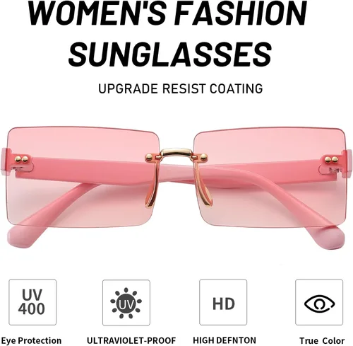 Vista 4 de Przene Lentes de sol sin montura para mujeres y hombres, vintage, rectangulares, sin marco, protección UV, para mujeres y hombres, para mujeres