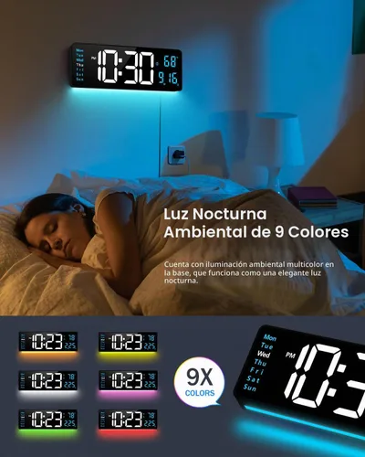 Vista 3 de Reloj de pared digital, reloj digital de pantalla grande de 40 cm con luz nocturna, reloj de pared con DST, alarma, LED, fecha, semana, temperatura