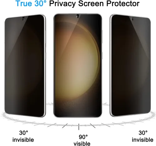 Vista 2 de Protector de pantalla de privacidad para Galaxy S23, compatible con funda de desbloqueo de huellas dactilares, película de TPU flexible, anti espía