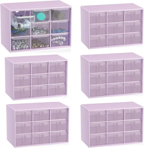 Vista 8 de Organizador de cajones pequeños para escritorio, 7.1 x 3.8 x 4.6 pulgadas, mini organizador de cajones de escritorio con 9 cajones transparentes