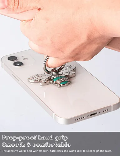 Vista 6 de Allengel Bee Phone Ring Holder Finger Kickstand with Crystal, Cute Phone Ring Grip Holder for iPhone or Smartphone Cases, Gold Purple