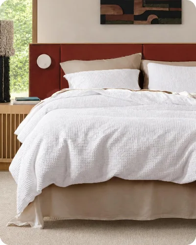 Vista 24 de Bedsure Funda de edredón de 100% algodón tamaño individual, tejido gofre, color blanco coco, GentleSoft y transpirable, juego de cama para regalo, 2