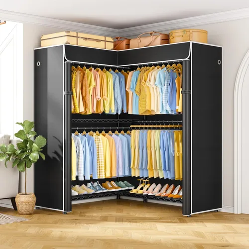 Vista 9 de ULIFHOME E15C Pro - Perchero en forma de L para esquina, perchero independiente para colgar ropa, sistema de armario resistente de 48.8 pulgadas