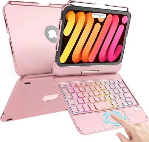 Vista 11 de TaIYanG Funda de teclado para iPad mini 7 A17 Pro 2024 y Mini 6, funda de teclado con trackpad retroiluminado de 7 colores para iPad mini 6ª