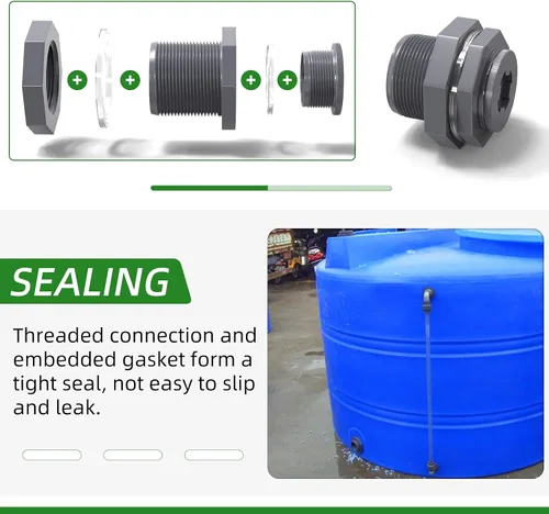 Vista 4 de TAISHER 2 piezas de adaptador de conector de tanque de mamparo de PVC negro de 1 pulgada con tapones y junta para tanque de agua, barriles