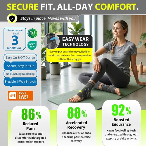 Vista 5 de BLITZU Tobillera para mujeres, hombres, alivio de la fascitis plantar, tendinitis de Aquiles, soporte para esguince de pie, manga de compresión
