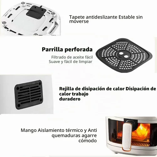 Vista 7 de Freidora de aire, freidora de aire con ventana de visualización y pantalla táctil, sin aceite y más saludable, gran capacidad de 5 l, control Negro