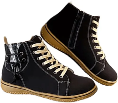 Vista 32 de Ladmiple Botas de tobillo para mujer, sin tacón, casual, con cremallera lateral, botas cortas vaqueras occidentales, zapatos para caminar