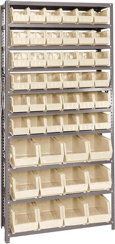 Vista 342 de Quantum QSBU-245BK Heavy Duty Shelving Unit with (7) Shelves and (24) QUS245 Black Bins for Garage Warehouse Storage Distribution 400 lb Load