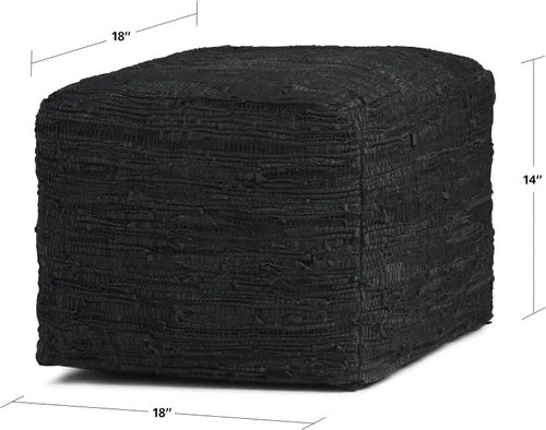 Vista 2 de SIMPLIHOME Fredrik - Puf cuadrado – Otomano de cuero genuino tejido de 18 pulgadas de ancho en negro, reposapiés estilo bohemio o asiento adicional