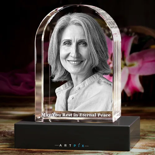 Vista 5 de ArtPix 3D Piedra sepulcral de fotos de cristal, regalos conmemorativos personalizados para la pérdida de mamá, papá, mujeres, hombres, esposa