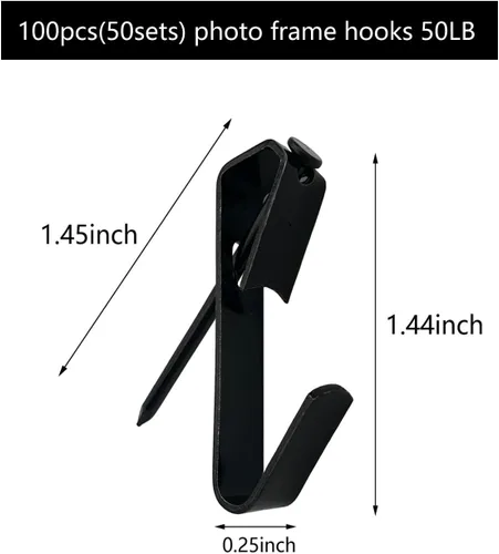Vista 2 de 100 ganchos (50 stes) para fotos de 50 libras con kits de clavos, ganchos negros para marcos de fotos, llaves colgantes
