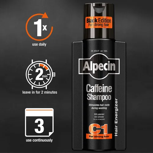 Vista 5 de Alpecin Champú C1 Cafeína Edición Negra, 2 x 8.5 fl oz – Para el crecimiento natural del cabello