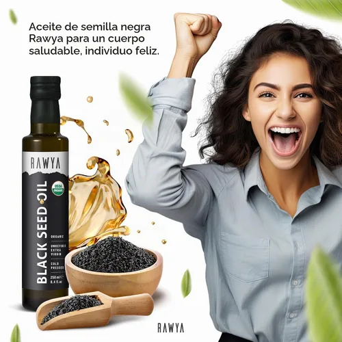 Vista 6 de RAWYA Aceite de semilla negra – Certificado orgánico USDA – prensado en frío – 8.4 onzas líquidas – Extra virgen – Semilla de comino negro turco