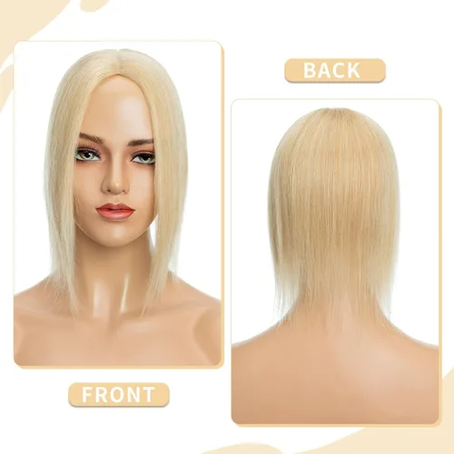 Vista 33 de Hairro Toppers de cabello humano 100% real para mujeres sin flequillo, postizos de cabello real con clip, base de seda transpirable para cubrir