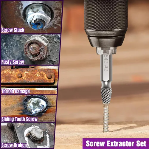 Vista 3 de Juego de 9 extractores de tornillos dañados, modelo mejorado HSS 6542, herramienta de extracción de tornillos de agarre de tornillo, herramientas