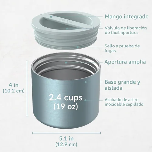 Vista 3 de Bentgo Recipiente de Alimentos Aislado de Acero Inoxidable - 2.4 Tazas (19 oz), Aislamiento de Triple Capa, Sello al Vacío, A Prueba de Fugas, Mango