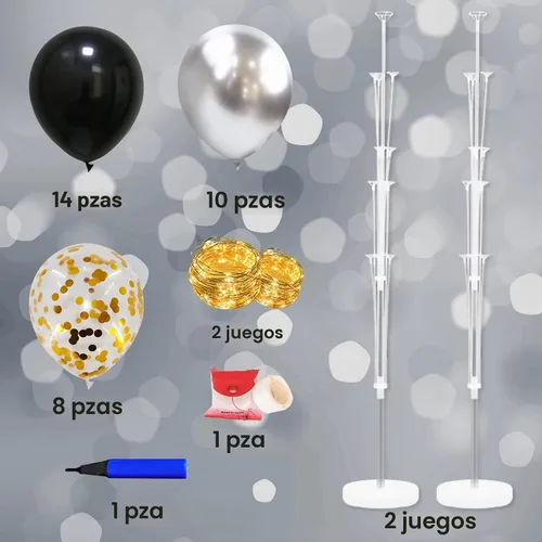 Vista 2 de Cicicooie - Juego de 2 soportes para globos para decoración de fiesta Negro