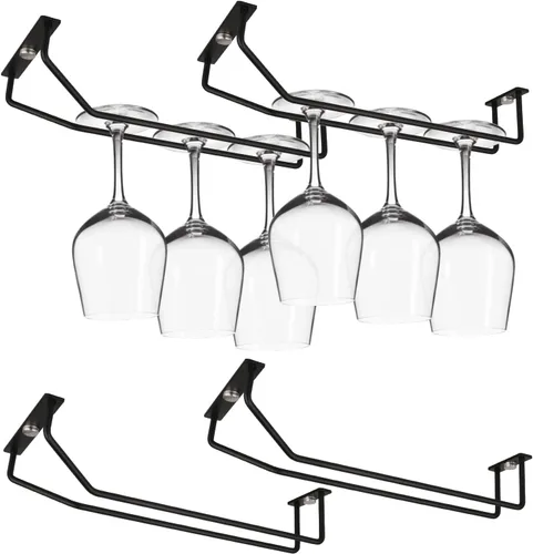 Vista 8 de Estante para copas de vino negro de 10.8 pulgadas, soporte para copas de vino debajo del gabinete, colgador de metal para almacenamiento de cocina