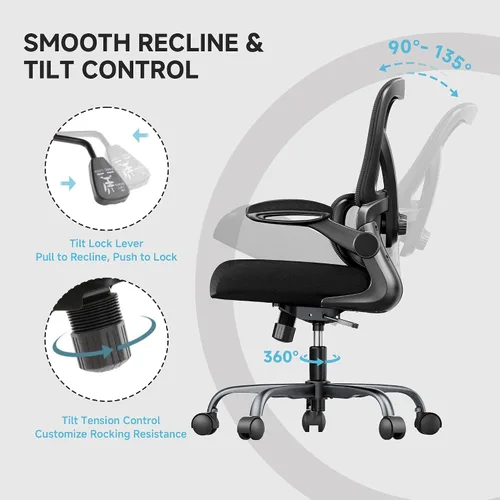 Vista 5 de Silla de oficina de malla, silla de escritorio ergonómica de 330 libras con soporte lumbar ajustable, sillas de computadora ejecutivas para oficina