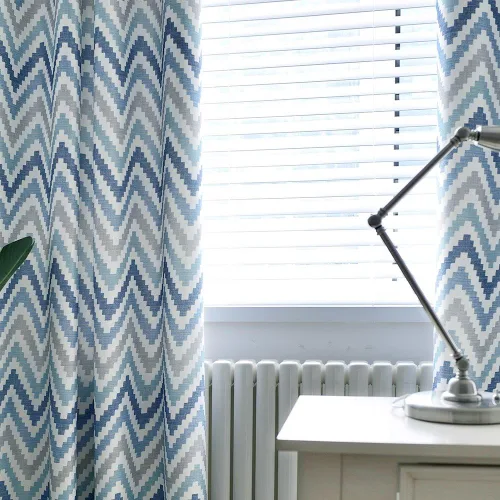 Vista 3 de Melodieux - Cortinas con ojales para ventana estilo Chevron para sala de estar, 52 x 96 pulgadas, color azul (1 panel)