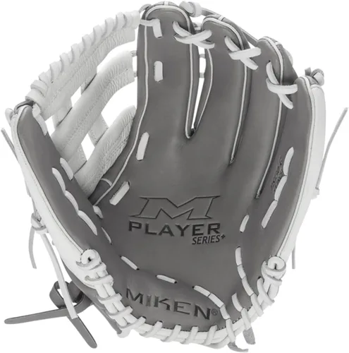 Vista 2 de Miken Player Series+ Infield Outfield Utility Slow Pitch Softball Glove 13” - 15” Size Grey White H-Web Right Hand Thrower Left Hand