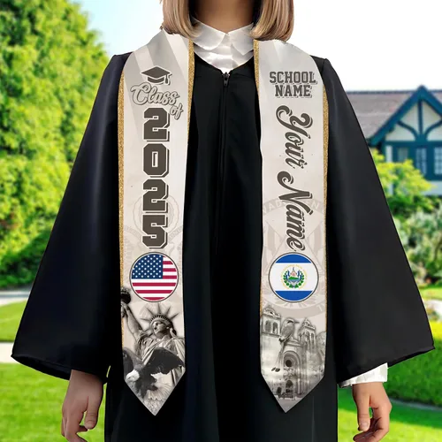 Vista 4 de IZI POD Banda de graduación personalizada de la bandera estadounidense de los salvadoreños, banda de graduación de salvadoreños, estola