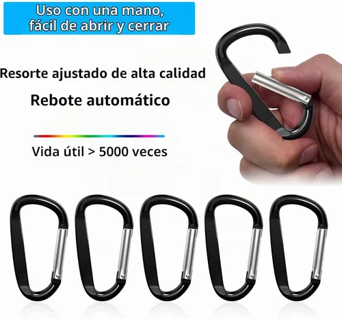 Vista 3 de Clips de mosquetón de aluminio de 3 ", hebilla de gancho de mosquetón de llavero con forma de anillo D 12PCS
