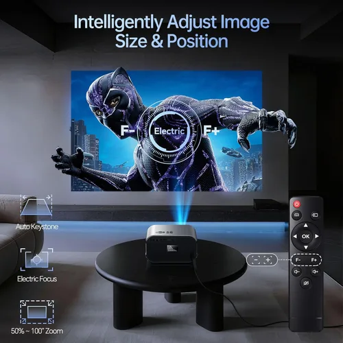 Vista 4 de Mini proyector con WiFi y Bluetooth, soporte 4K, proyector inteligente portátil al aire libre nativo 1080P, pantalla espejo compatible