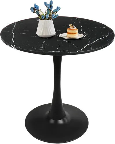 Vista 11 de 27.5" Tulip Round Dining Table with Metal Pedestal Black Mid-Century Modern Circle Table for 2-4 People for Small Kitchen Living Room, Cafe, Bistro