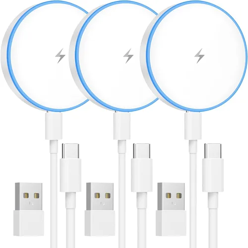 Vista 10 de MagSafe Charger 2 Pack Magnetic Wireless Charger Fast Charging Pad Dos cables USB-C y dos adaptadores USB-A, compatibles con iPhone Blanco