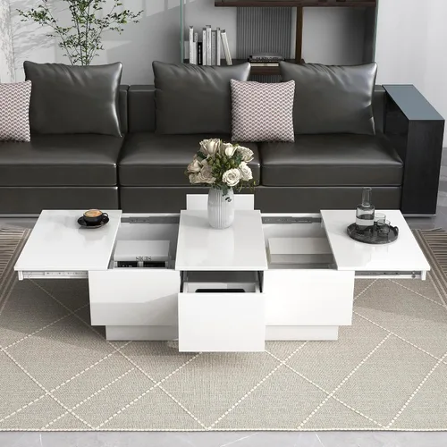 Vista 9 de Mesa auxiliar extensible de 39.3 a 60.6 pulgadas con almacenamiento, moderna mesa de cóctel rectangular con 2 cajones y 6 compartimentos grandes