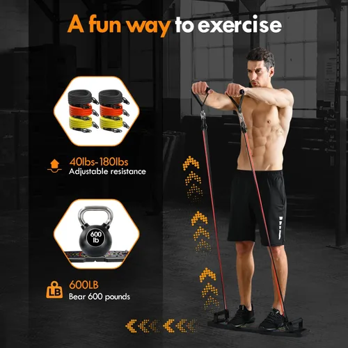 Vista 8 de MQRW Push Up Board,Home Gym,Portable Exercise Equipment,Pilates Bar and 20 Fitness Accessories with Resistance Bands and Ab Roller Wheel,Full Body