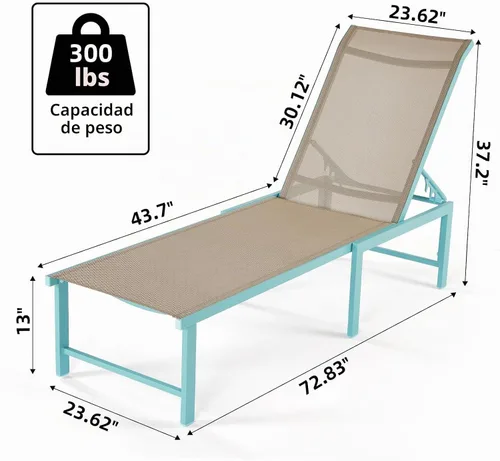 Vista 2 de Sillón de patio, aluminio, 5 respaldos ajustables, 1 pieza, azul