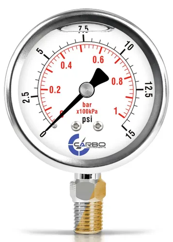 Vista 30 de Medidor de presión de vacío lleno de líquido Carbo de 0 a -30 inHg con certificado rastreable NIST, calibrado en laboratorio de EE. UU., Dial de 2.5